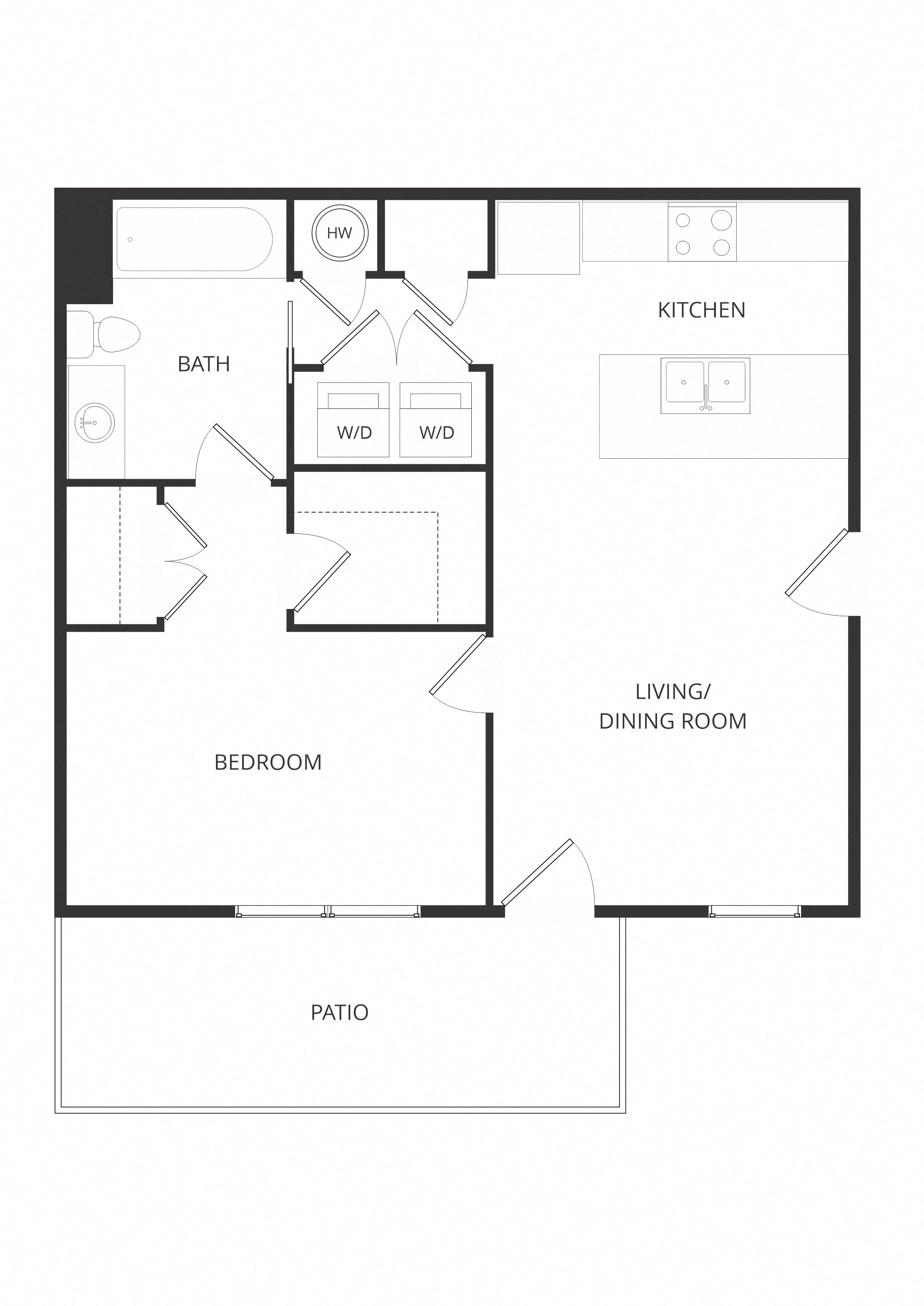 One Bedroom x One Bathroom floor plan